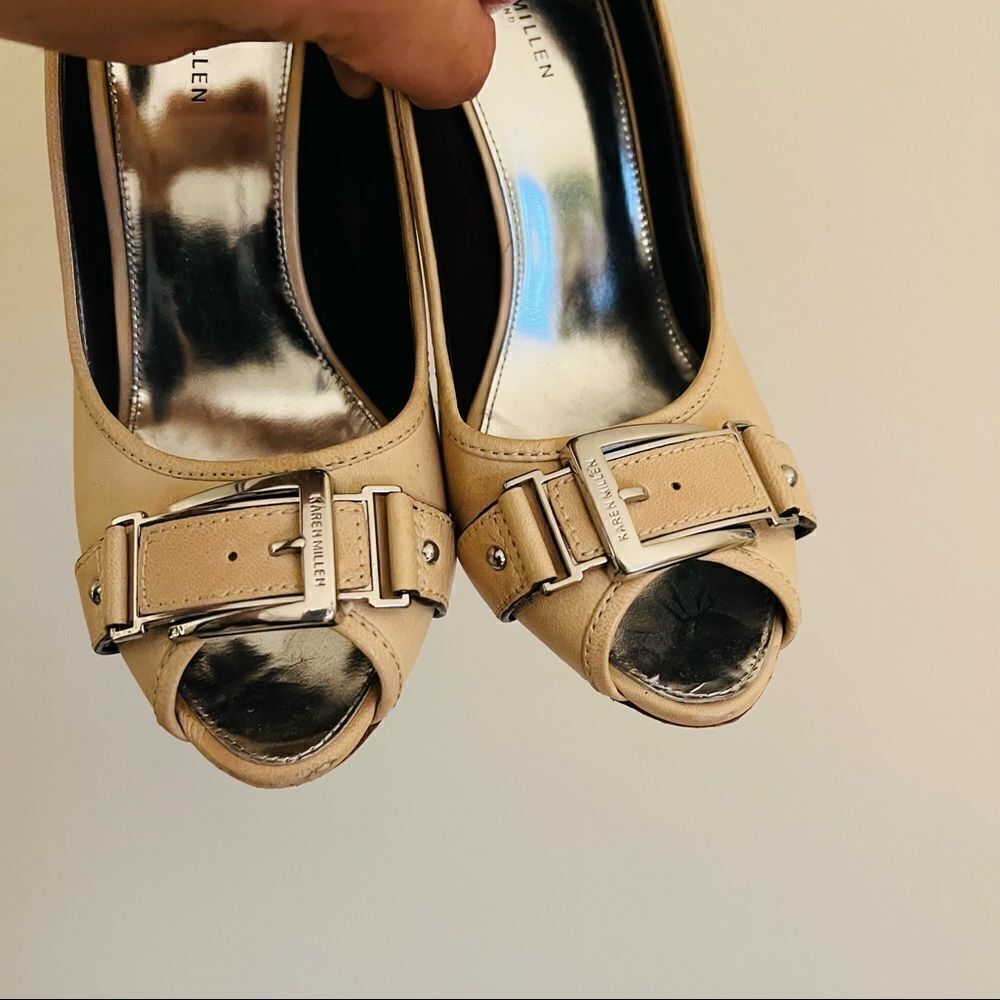 Karen millen Nude Buckle Peep Toe Pumps Size 7 - Picture 3 of 6